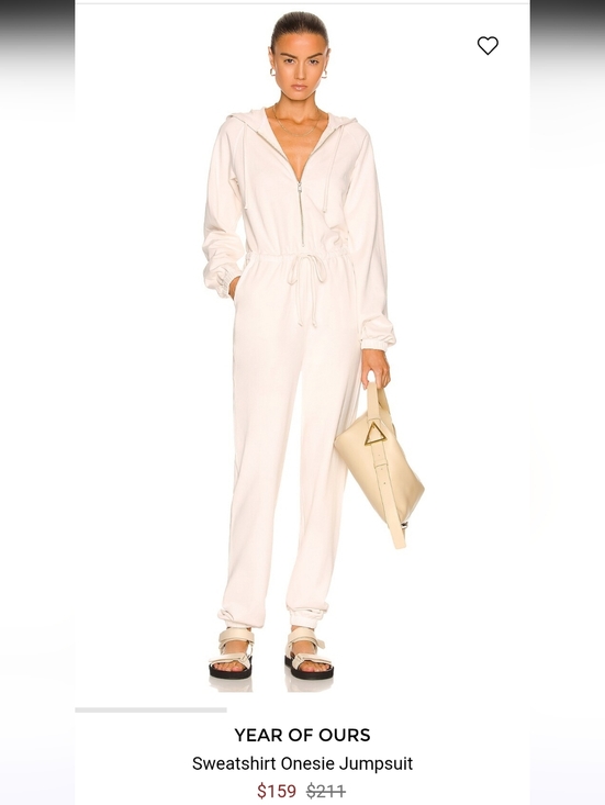 Year of Ours Pants - Year of Ours Sweatshirt Onesie Jumpsuit Sz S Bone 100% Cotton